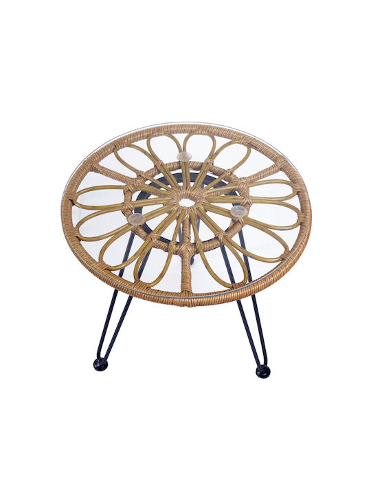 Totem Sitting Room Outdoor Free Standing Table with Glass Surface and Metal Frame Natural 50x50x47cm