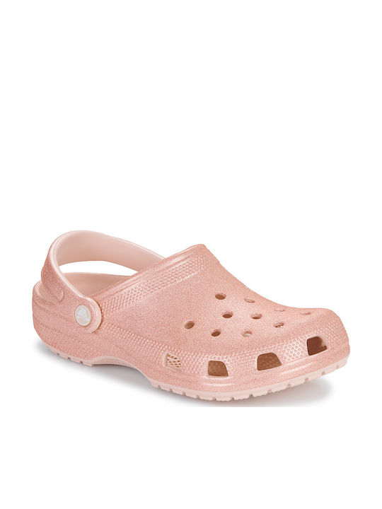 Crocs Classic Glitter Γυναικεία Σαμπό Ροζ