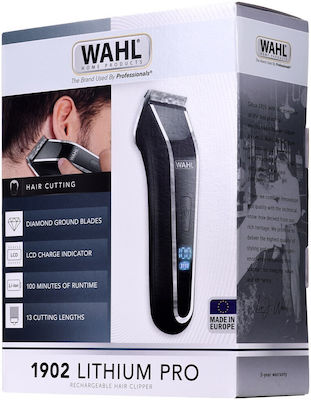 Wahl Professional Lithium Pro LCD Επαγγελματική Επαναφορτιζόμενη Κουρευτική Μηχανή Μαύρη 1902-0465