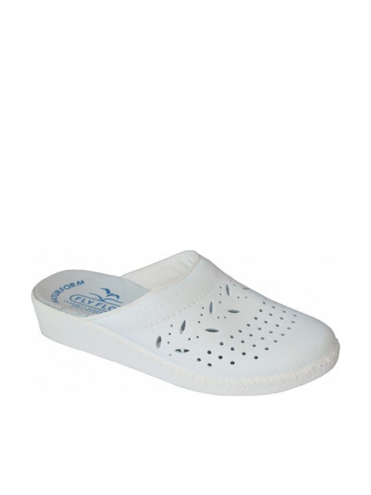 Fly Flot Women's Leather Anatomic Clogs White