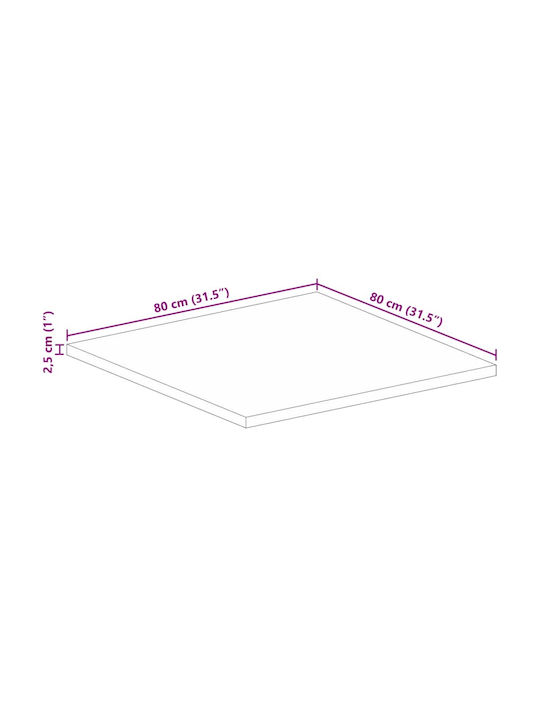 vidaXL Square Table Surface made of Solid Wood Mango 80x80x2.5cm 371480 1pcs