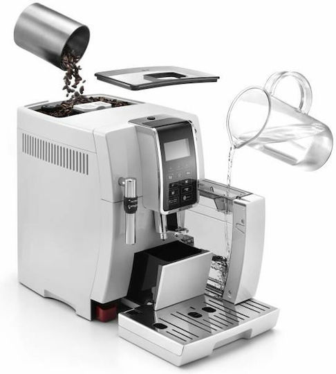 De'Longhi Dinamica Αυτόματη Μηχανή Espresso 1450W Πίεσης 15bar με Μύλο Άλεσης Λευκή