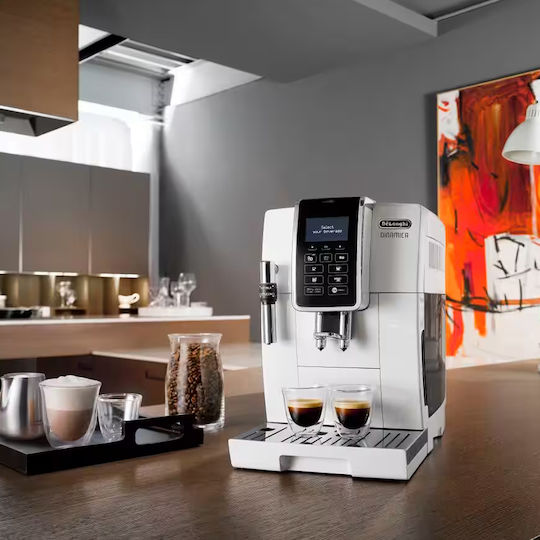 De'Longhi Dinamica Αυτόματη Μηχανή Espresso 1450W Πίεσης 15bar με Μύλο Άλεσης Λευκή