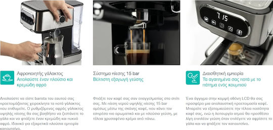 Gorenje ESCM15DBK Espressoare 1100W Presiune 15bar Argintie 737434