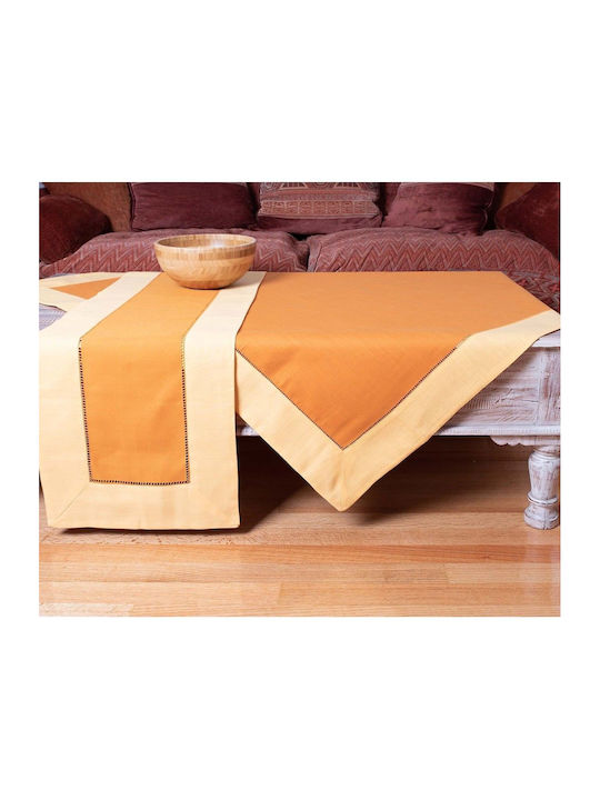 Silk Fashion Tablecloth Cotton with Embroidery Set Bg17 Orange-Yellow 90x90cm