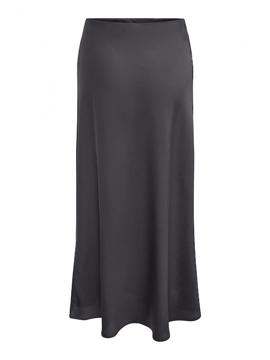 Satin,σατεν Hoch tailliert Maxi Rock Black