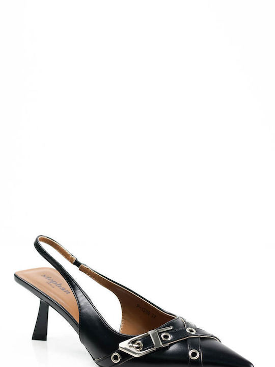 Ligglo Pointed Toe Black Heels with Strap