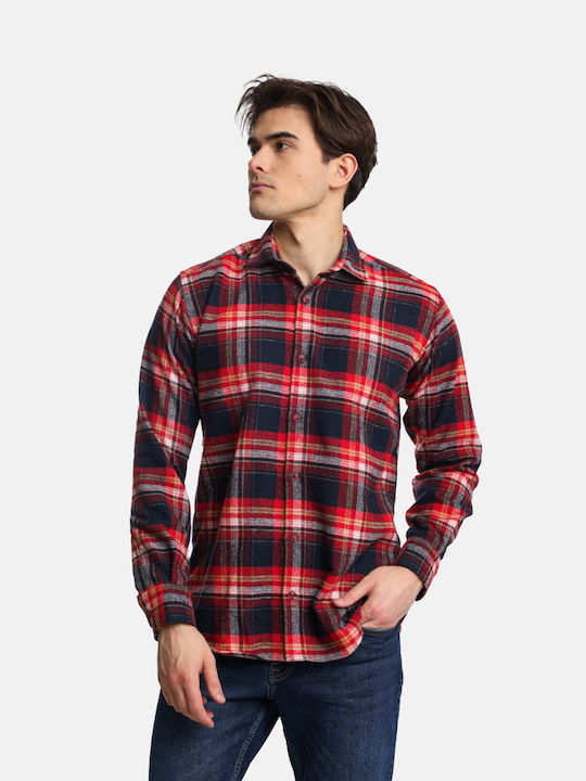 Paco & Co Men's Shirt Long Sleeve Cotton Checked Red