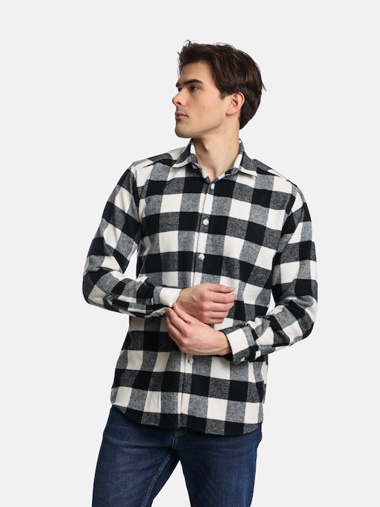 Paco & Co Men's Shirt Long Sleeve Cotton Checked White, Black