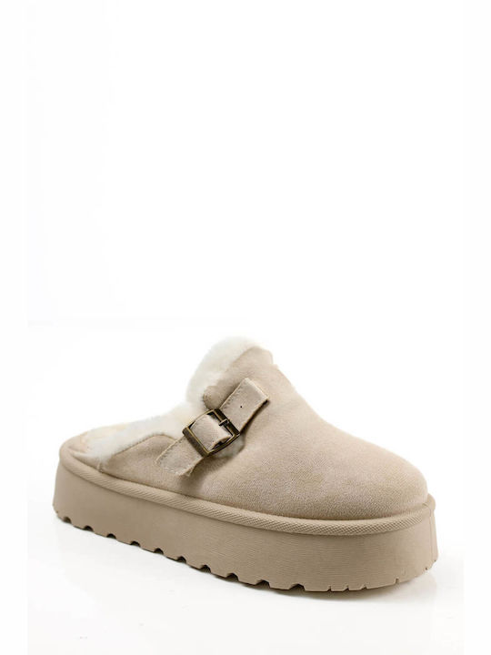 Ligglo Winter Women's Slippers with fur in Beige color