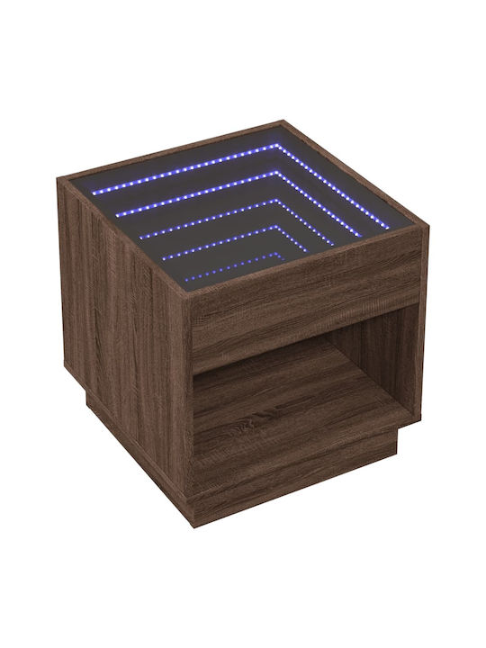 Square Side Table Glass Brown Oak M50xL50xH50cm