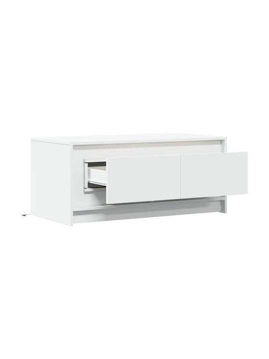 Rectangular Central Wooden Coffee Table with Drawers White M100xW50xH43.5cm