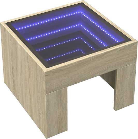 Square Side Table Glass Sonoma Oak M40xW40xH30cm