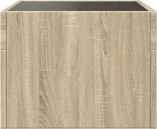 Square Side Table Glass Sonoma Oak M40xW40xH30cm