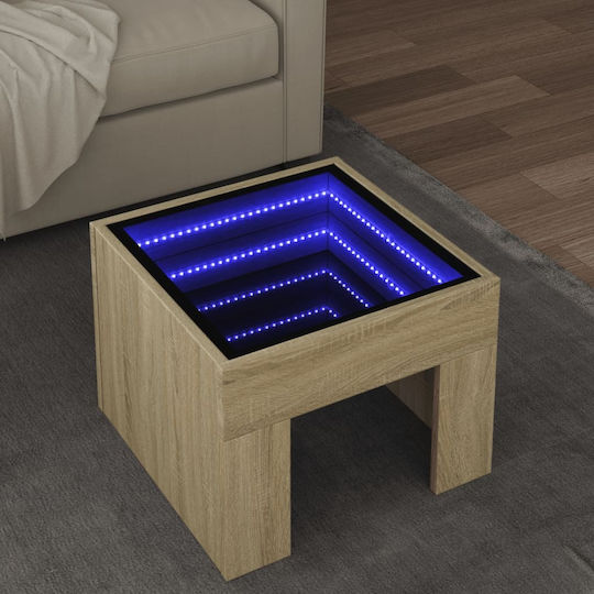 Square Side Table Glass Sonoma Oak M40xW40xH30cm