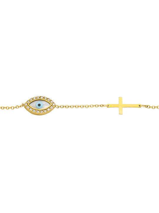 Savvas Design Bracelet with design Eye made of Gold 14K with Zircon