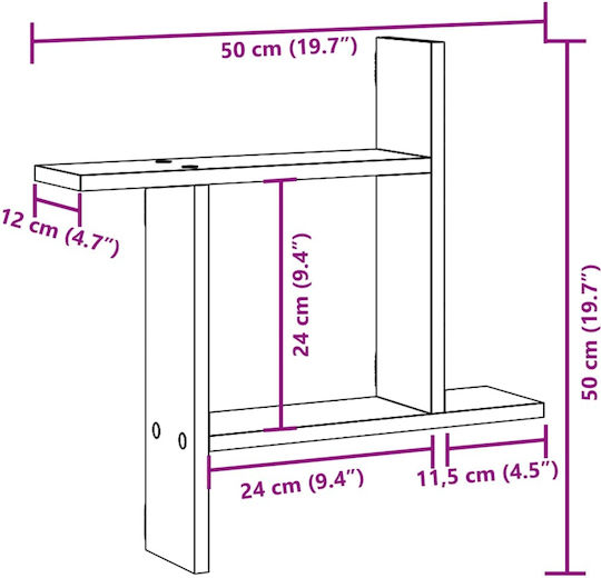 Grey Wall Shelves 2 Pieces 50x12x50 cm