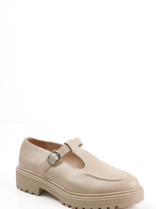 Ligglo Patent Leather Women's Loafers in Beige Color