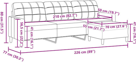 Dreisitzer Sofa Grau 226x77x80cm
