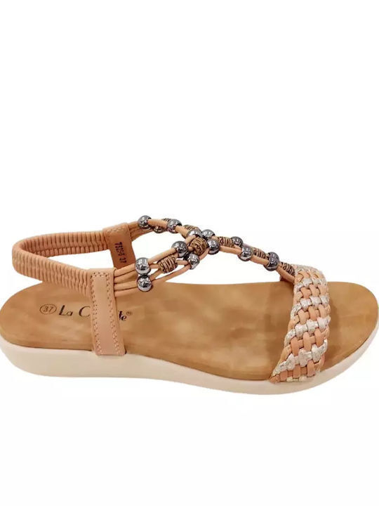 La Coquette Women's Flat Sandals with Strap in Beige Color