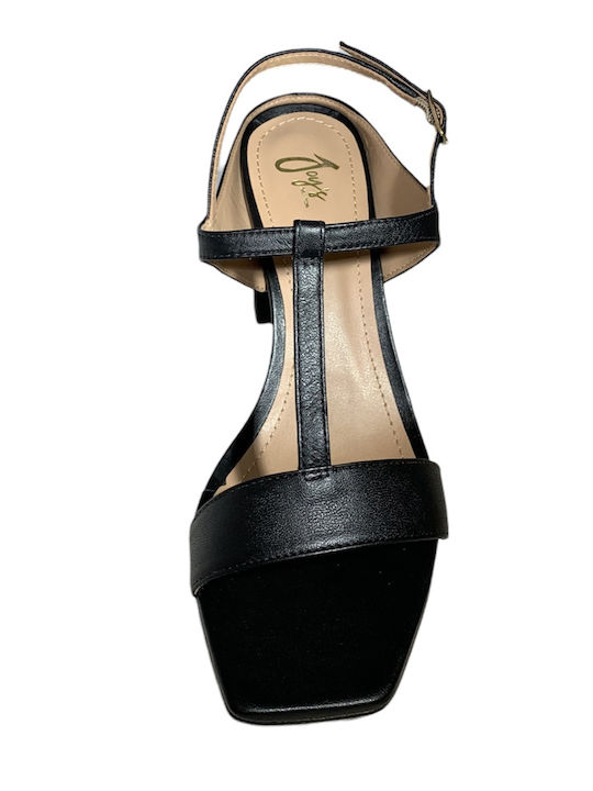 Joy's New York Leather Women's Sandals Black with High Heel