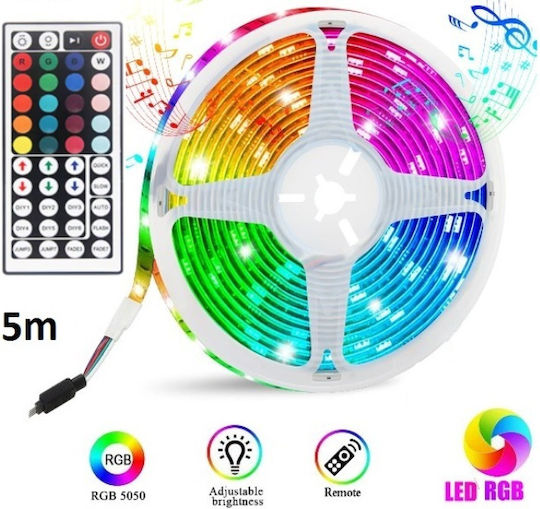 Andowl Αδιάβροχη Ταινία LED 12V RGB Φως 5m Τύπου SMD5050 με Τηλεχειριστήριο