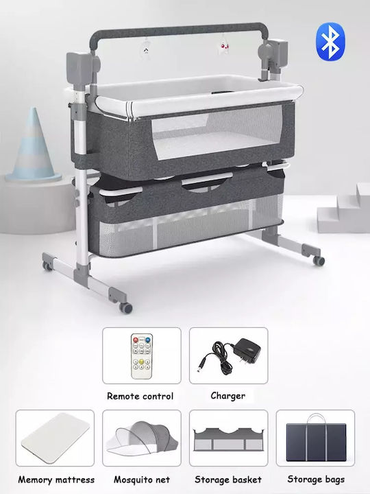 Cradle Adjustable Baby Crib with Mattress and Wheels Gray