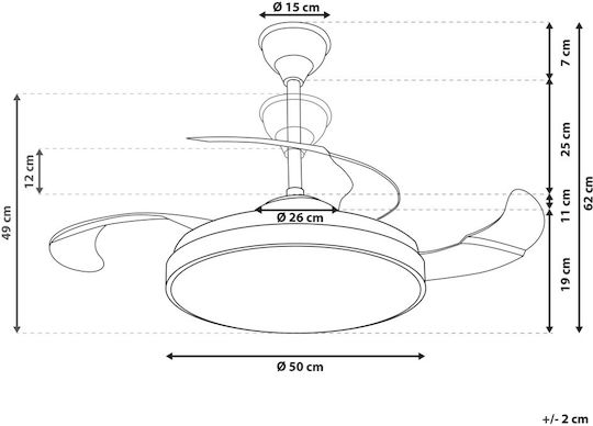 Beliani Ibar Ceiling Fan 50cm with Light Fixture Silver