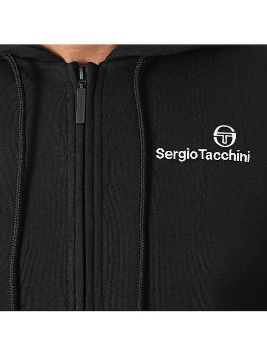 Sergio Tacchini Men's Sweatshirt Jacket with Hood and Pockets Black