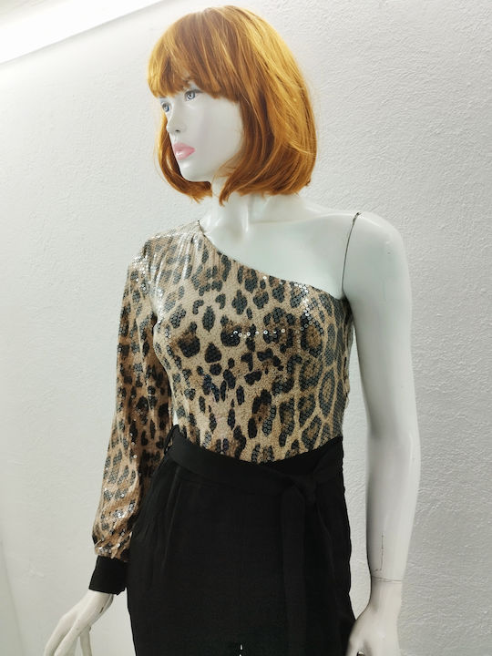 Primo Damen Schulterfrei Einteiler Anzug Animal Print Bustier