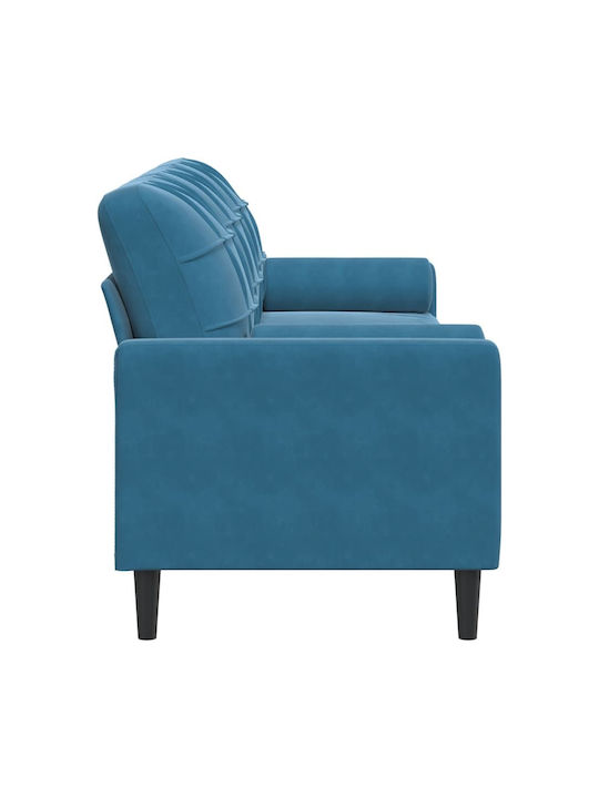 Dreisitzer Sofa Samt Blau mit Dekokissen 226x77x80cm