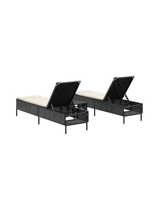 Градински И Басейнови Шезлонги Rattan С Черно Маса 3 Бройки 198x55x39см