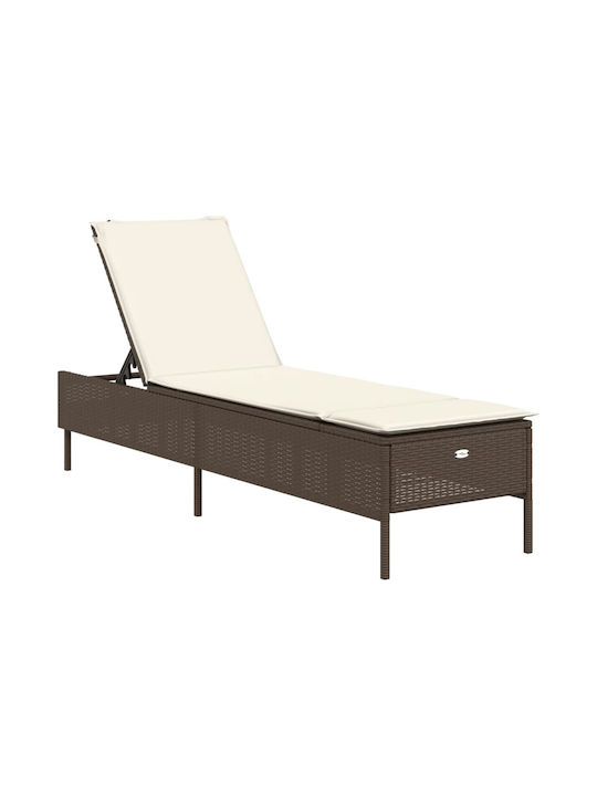 Șezlong Rattan cu Pernă Maro cu Masă 3 bucăți 198x55x39cm