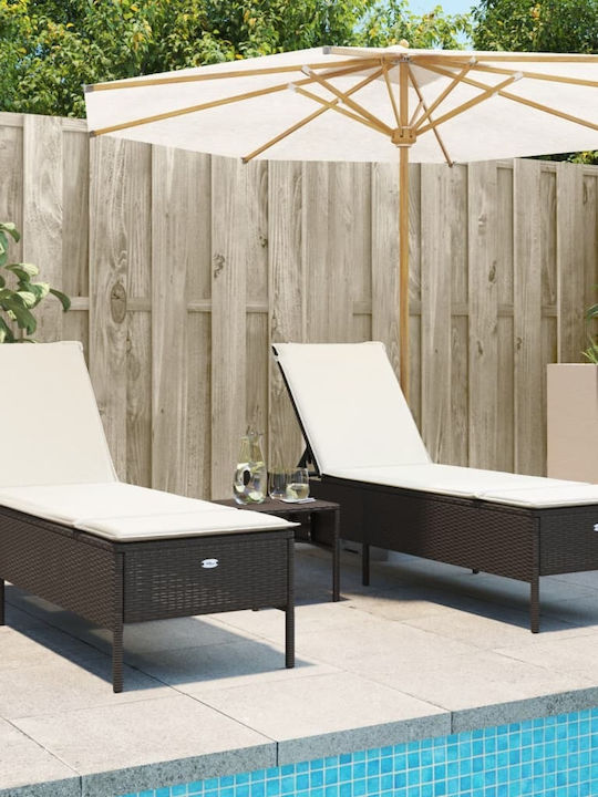 Șezlong Rattan cu Pernă Maro cu Masă 3 bucăți 198x55x39cm