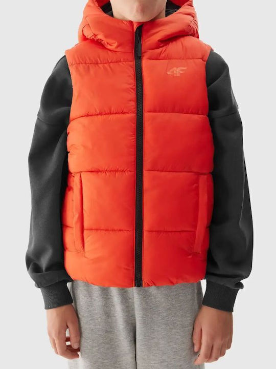 Waterproof Kids' Quilted Jacket Sleeveless with Hood Orange