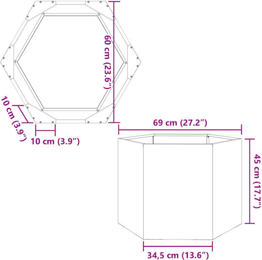 vidaXL Planter Box Metallic Charcoal 69x60x45cm.
