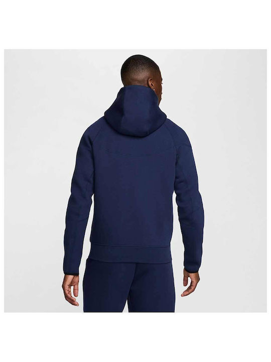 Nike Paris Saint-germain Tech Men's Sweatshirt Jacket with Hood and Pockets Navy Blue