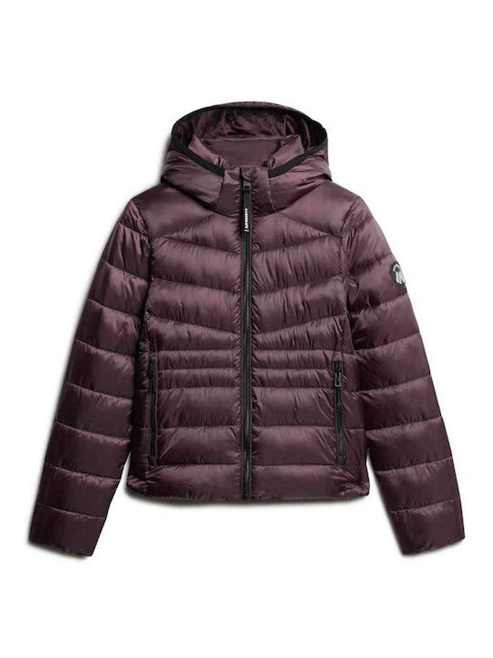 Fuji Women's Short Puffer Jacket for Winter with Hood Purple