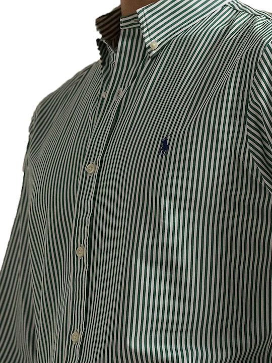 Long-sleeved Cotton Shirt Striped Green