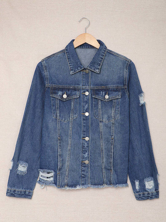 Amely Women's Short Jean Jacket for Spring or Autumn Blue