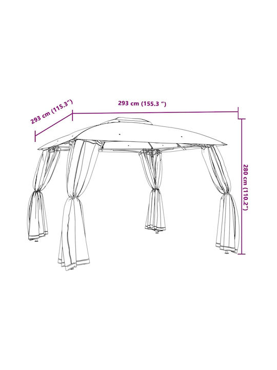vidaXL Κιόσκι Κήπου Γκρι 2.93x2.93m