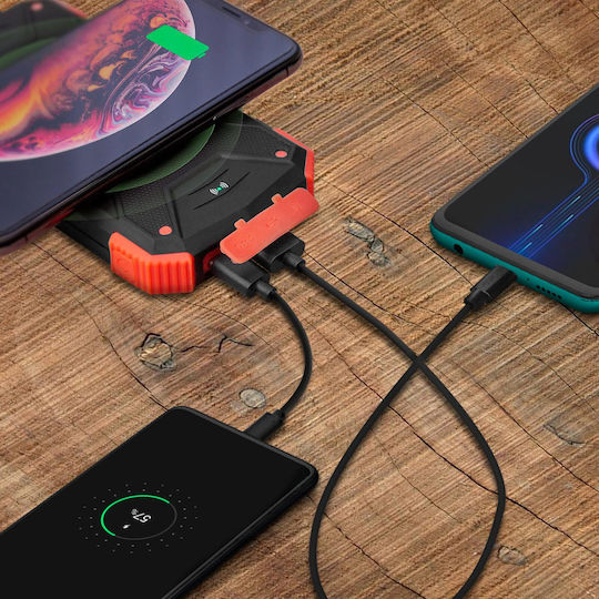 Akashi ALTPB10WIRLSOLAR Ηλιακό Power Bank 10000mAh με 2 Θύρες USB-A και Θύρα USB-C Μαύρο