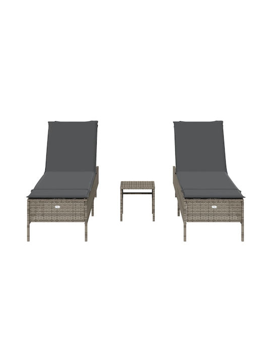 Ξαπλώστρα Rattan με Μαξιλάρι Γκρι 3τμχ 198x55x39εκ.