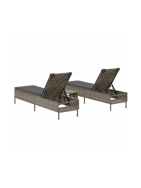 Ξαπλώστρα Rattan με Μαξιλάρι Γκρι 3τμχ 198x55x39εκ.