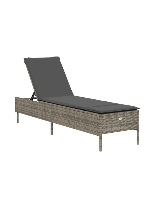 Ξαπλώστρα Rattan με Μαξιλάρι Γκρι 3τμχ 198x55x39εκ.