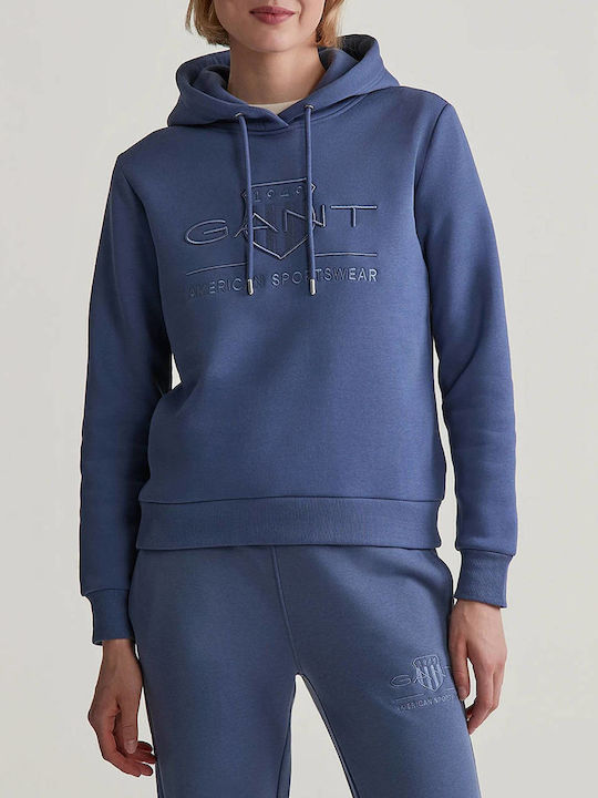 Gant Tonal Shield Γυναικείο Φούτερ με Κουκούλα Navy Blue