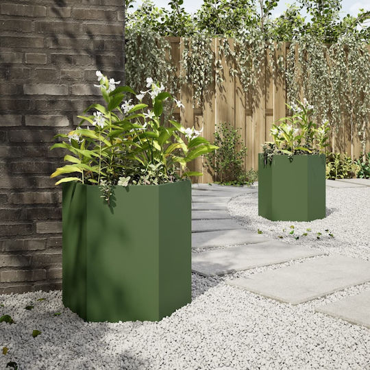 vidaXL Set 2 Metallische Blumenkästen Grün-Limette 40cm