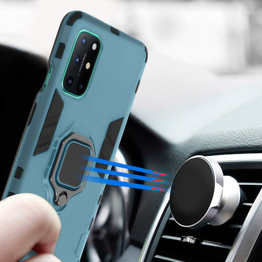 Oneplus 8t Hybrid Stoßfeste Hülle Metallischer Ringständer Blau