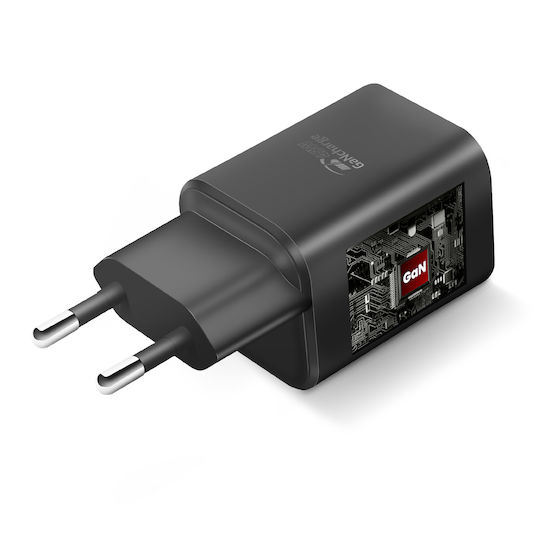 Swissten Φορτιστής Χωρίς Καλώδιο GaN με Θύρα USB-A και Θύρα USB-C 45W Power Delivery / Quick Charge 3.0 Μαύρος (22071310)