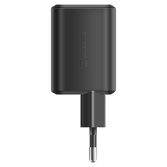 Swissten Φορτιστής Χωρίς Καλώδιο GaN με Θύρα USB-A και Θύρα USB-C 45W Power Delivery / Quick Charge 3.0 Μαύρος (22071310)